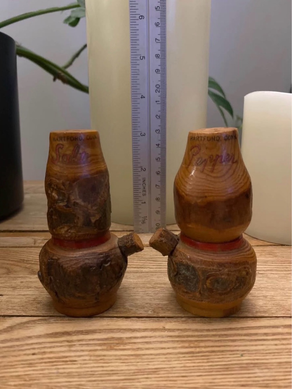 Vintage Wooden Salt & Pepper Shakers from Japan | Hartford, Conn. Souvenir